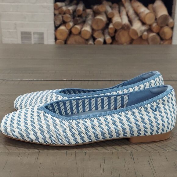 Vivaia Margot 2.0 Square Toe V Cut Flats Denim Stripe Sz 40.5/9-9.5 - Picture 6 of 12